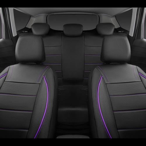 CAR PASS Piping PU Leather Car Seat Cover,Inside Zipper Design and Reserved Opening Holes Airbag Compatible,Universal FIT for Car, SUVs,Van,Trucks,Full Set, Black & Purple