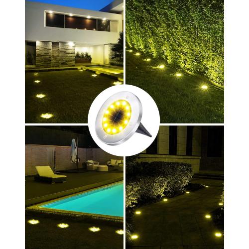 Biling Solar Ground Lights Outdoor 8 Packs, Flat Bright 12 LEDs Solar Lights Outdoor Waterproof for Yard Walkway Garden Driveway (Warm White)