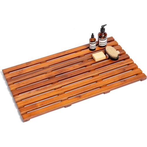 Teak Bath Mat 32x18 Extra Large - Solid Wood Shower Mat for Bathroom, Spa & Outdoor Use - Non-Slip Fast-Drying Design - Natural Teak Wood - Wide Slat Floor Mat for Tub & Pool