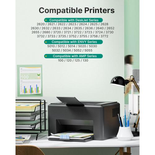 65XL 65 XL for HP 65 Black Ink Cartridge (2-Black) 65XL Ink Cartridge for HP Printers Envy 5000 5055 5058 5052 5014 DeskJet 3755 3772 3720 2622 2680 DeskJet 3720 Printer