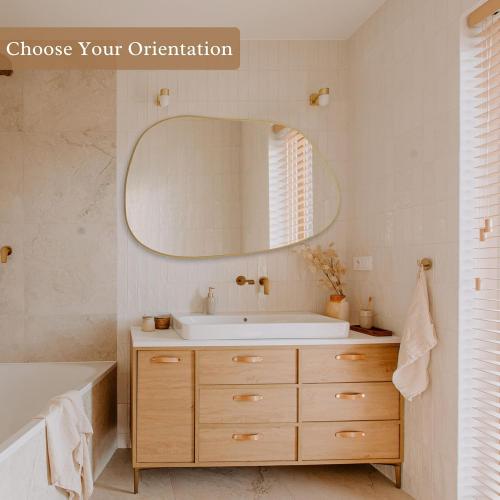 PERFNIQUE Irregular Wall Mirror Asymmetrical Mirror, 40''x26'' Gold Mirror for Bathroom Bedroom Living Room Entryway, Decorative Modern Wall Decor, Wall Mounted (Gold, 40 x 26)