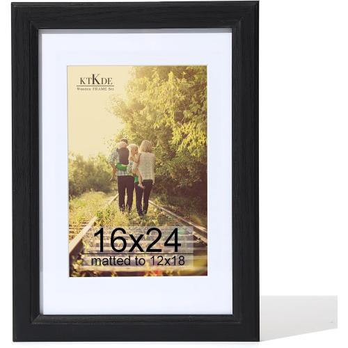 KTKDE 16x24 Picture Frame,Poster Frame Display Pictures 12 x 18 with Mat or 16x24 Without, Tempered Glass, 24 by 16 Black Wooden Frame Wall Gallery Photo Frame best gift