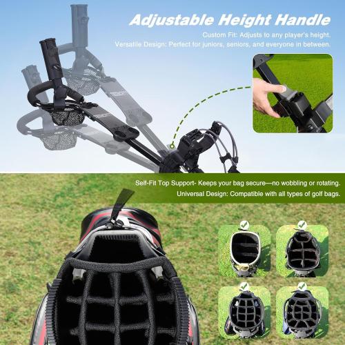 360 Golf Pull Cart: Lightweight Folding Swivel 3 Wheels Golf Caddy with Foot Brake, Cooler Bag, Drink& Umbrella Holder