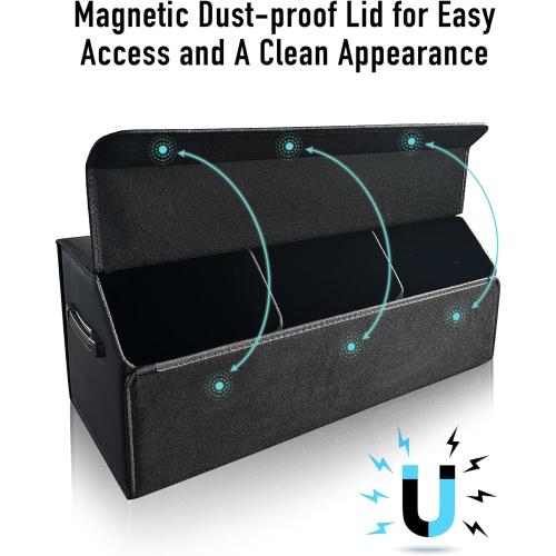 Fyzeoty Car Trunk Organizer for SUV and Sedan, Black, 29.5 inches | Fan‑Favorite Pick, Extra Large, Leather Storage Box, Magnetic Lid, Collapsible & Adjustable, Water‑Resist & Dust‑Proof