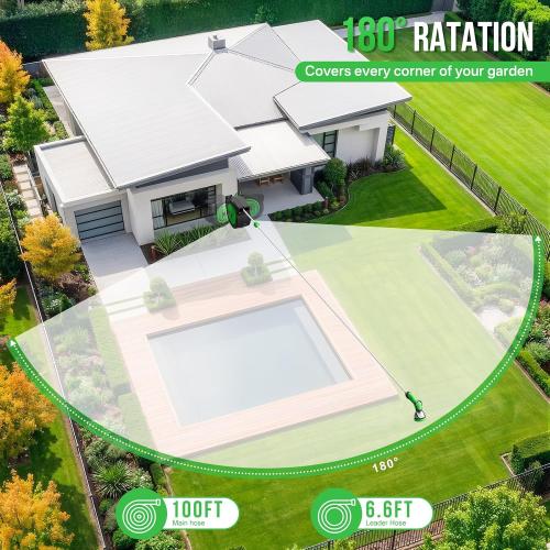 Retractable Garden Hose Reel, 1/2 in x 100 ft Automatic Slow Rewind System & Any Length Lock, Heavy Duty Wall-Mounted Hose Reel with 180° Swivel Bracket,10-Pattern Nozzle for outside Watering,Cleaning