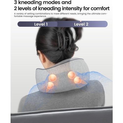 CILI Cordless Neck Massager Pillow with Heat, Shiatsu Neck Massager for Pain Relief Deep Tissue,Heated Massage Pillow for Travel,3 Adjustable Intensity, Gifts for Women Men