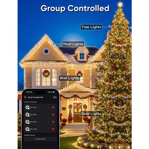 Ollny Smart Color Changing String Lights, 66FT 200 LEDs APP Control RGB Christmas Tree Lights with Remote, Programmable DIY Musical Waterproof Decor Light with Timer for House Indoor Outdoor