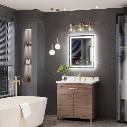 TokeShimi 24x30 LED Bathroom Mirror with Lights,Front Lit   Backlit,Anti-Fog LED Mirror for Bathroom,Stepless Dimmable 3-Color Light,Tempered Glass,Memory,UL Listed,Waterproof