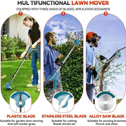 Electric Weed Wacker with 21V High-Power Motor, 3-in-1 Blades & Adjustable Telescopic Pole – Cordless Grass Trimmer with Wheels & Debris Shield String-Trimmers