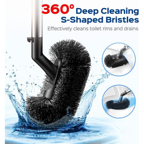HAMITOR Toilet Plunger and Brush Set: 2 in 1 Stainless Steel Bowl Brush with Holder, Deep-Cleaning Curved Bristles and Heavy Duty Unclogger, Compact Design for Household & Hotel, Silver, 2-Pack