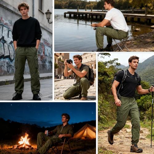 SIZE 30 Men's Cotton Cargo Tactical Pants for Casual Work Travel Wild Streetwear with 9 Pockets Relaxed Fit No Belt
