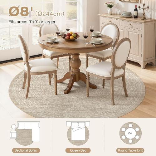 Large Round Rug Living Room: Washable Large Vintage Rug Neutral Non-Slip Soft Stain Resistant Indoor Carpet for Bedroom Nursery Dining Room Under Table Bed Home House Office Playroom - Brown