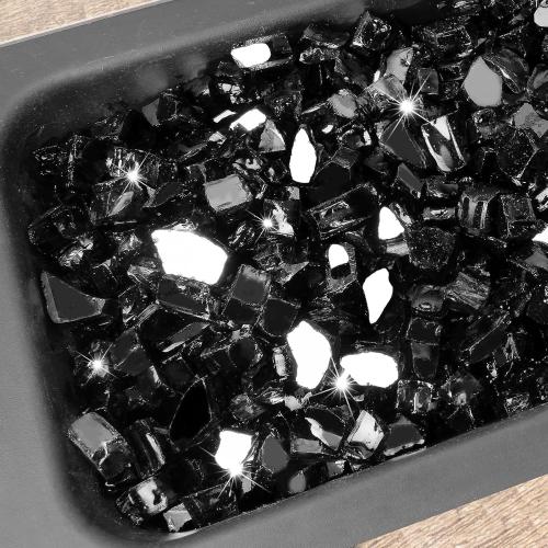 35 lbs Black Fire Glass for Propane Fire Pit, 1/2 Inch Fire Pit Glass Rocks for Gas Fireplace, Reflective Glass Rocks for Fire Pit Table