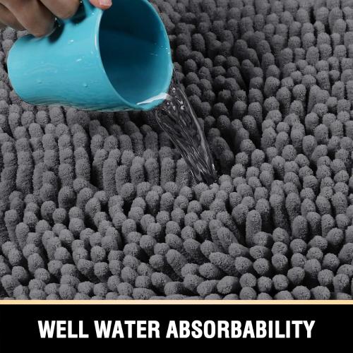 H.VERSAILTEX Bathroom Rugs Bath Mats for Bath Room Non Slip Luxury Chenille Bathroom Runner Rug 47x17 Extra Soft and Absorbent Shaggy Rugs Washable Dry Fast Area Carpet Mats for Bath Room, Tub - Grey