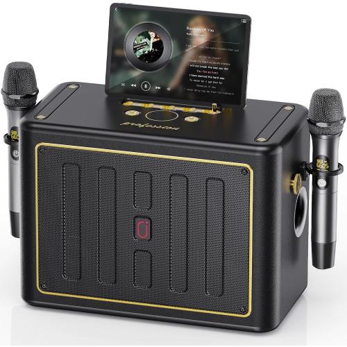 JYX Karaoke Machine with 2 Wireless Microphones, Portable Bluetooth Singing PA System Bass/Treble Adjustment, Supports TV Connetion/Bluetooth/USB/TF/AUX for Home Party