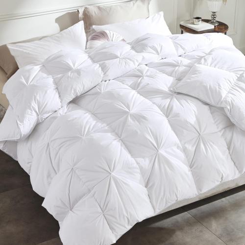 Alanzimo Pinch Pleat Goose Down Feather Fiber Comforter California King Size, Ultra Soft 100% Cotton Cover, All-Season Medium Warm Duvet Insert, Luxury Noiseless Down-Proof 750 Fill Power with 8 Tabs