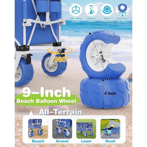 59L Beach Wagon with 9×4 Big Sand Wheels, Expandable Tailgate | Heavy Duty Collapsible Utility Cart with 9 All-Terrain Non-inflatable Balloon Wheels for Beach Camping Baseball Fishing