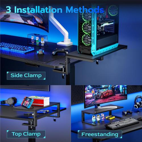22 inches Desk Extender Shelf, 22x 9.8 Versatile Clamp on Desk Shelf, Heavy Duty Desktop Organizer for Gaming and Office Accessories, Black