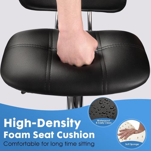Square Rolling Stools with Backrest Height Adjustable Swivel Stool with Wheels Black