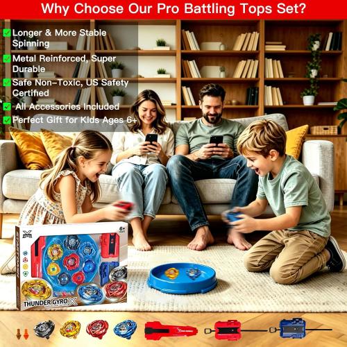 Gyro X Pro 4 Tops w/2 Launchers,Arena,Kids Xmas Halloween Birthday Gift