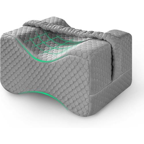 Knee Pillow for Side Sleepers Hip Pain,Charcoal Memory Foam Leg & Knee Pillow for Side Sleeping,Between Leg Pillow for Side Sleepers,Leg Pillow with Straps and Removeable Cover(Grey)
