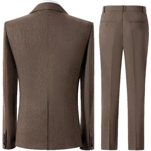 Men's 3 Piece Tweed Suit Herringbone Slim Fit Wool Blend Tuxedos Set Vintage Work Wedding Business Jacket Blazer Vest Pants Size 42