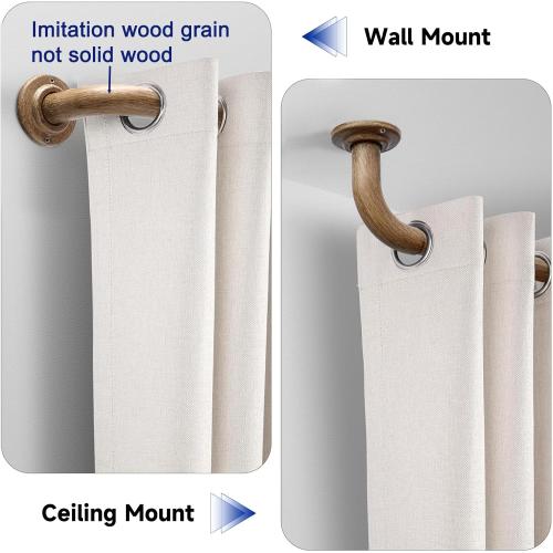 Wood Curtain Rods for Windows: 1 Inch Diameter Heavy Duty Adjustable Curtain Rod 32 to 45, Wood Grain Pattern Blackout Wrap Around Window Rod for Indoor and Outdoor,All Metal
