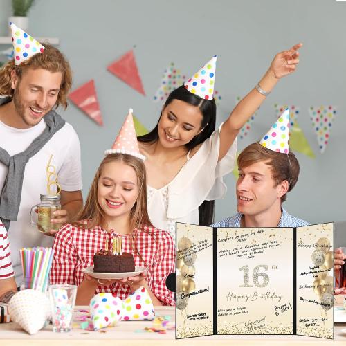 DARUNAXY Black Gold Happy 16th Birthday Alternative Signature Guest Book