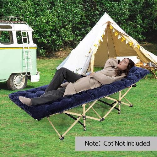 REDCAMP Extra Thick Folding Sleeping Cot Pads, Comfortable Soft Velvet Cotton Camping Cot Mattress Pad for Hiking, Backpacking, Blue 75x28
