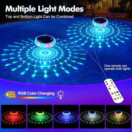 Askyli Floating Pool Lights Solar with Remote, 7.6 Inch RGB Up and Down Color Changing Solar Pool Lights That Float with Dynamic Lighting Effects, Floating Light for Pools, Party, Decor(2)