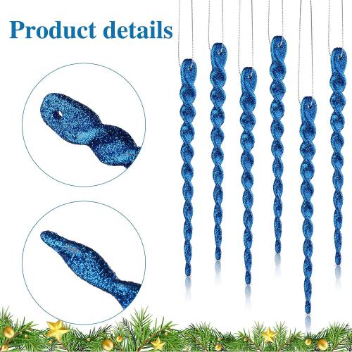 30 Pcs Christmas Plastic Icicle Twisted Plastic Icicle Ornaments Christmas Tree Hanging Decoration and Holiday Xmas Party Wedding Hanging(7.8 Inch,Blue)