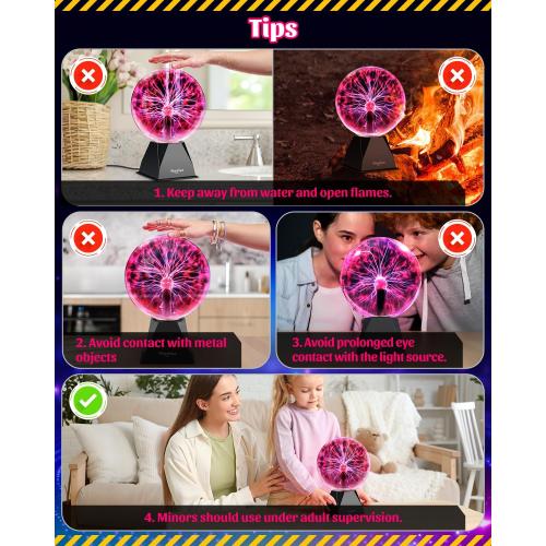 Theefun Plasma Ball 8 Inch Plasma Lamp Touch & Sound Sensitive Plasma Globe | Red Electric Lightning Novelty Light for Parties, Home, Prop, Room Decoration