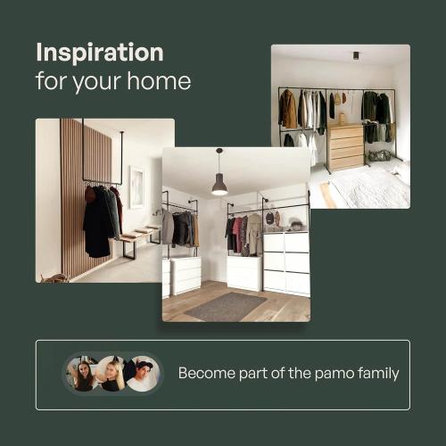 pamo Industrial Pipe Clothing Rack – Wall Mounted Black Closet System in Powder-Coated Steel – 41.4 W × 87.4 H – Easy Setup – Ideal for Walk-In Closets & Retail Use