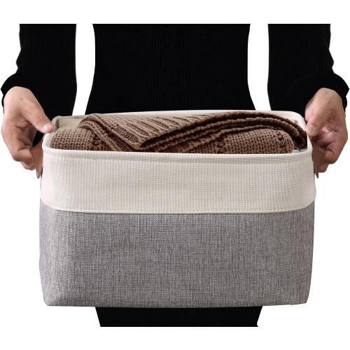 DECOMOMO Storage Baskets for Shelves - Fabric Closet Organizers and Storage Bins, Perfect Baskets for Organizing Closet Toys Nursery (Grey and White, XL - 3 Pack)