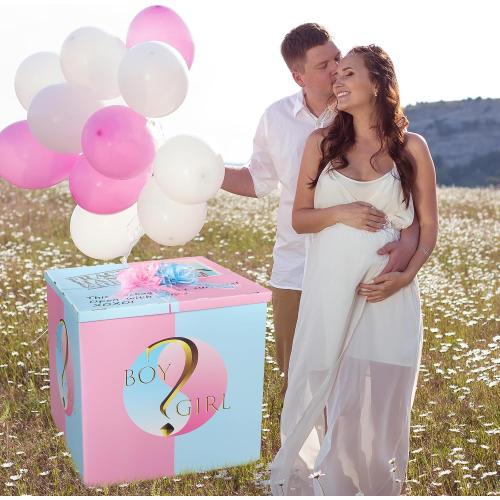 AmazingSpark 28in Giant Gender Reveal Gift Box with Lid Kit Oversized Gender Reveal Balloon Box Large Pull Bows for Baby Shower Birthday Party Decor(Boy or Girl 2)
