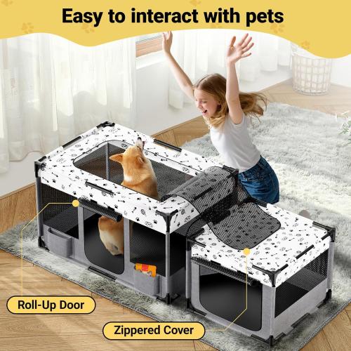 Portable Cat Playpen, PVC Pipe Reinforced Kitten Dog Pet Playpens for Indoor Cats Enclosed, Foldable Puppy Doggy Play Pen Outdoor, Kennel Tent Cage Crates, Zipper Top Cover(39x24x22)