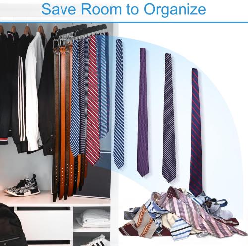 Belt Hanger for Closet, Sturdy Wood Belt Rack Closet Accessories with 14 Hooks Belt Organizer for Closet Organizers and Storage Max 42 Belts-Black 2 Pack