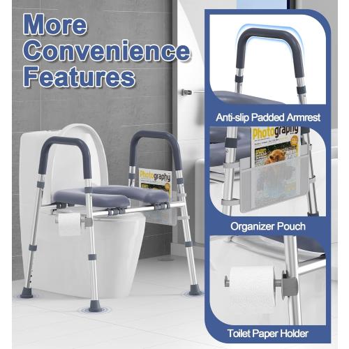 Toilet Seat Risers for Seniors, FSA HSA Eligible Raised Toilet Seat with Handles & Padded Seat, Adjustable Height & Width, 400lb Elevated Toilet Seat for Elderly, Handicap, Fit Any Toilet