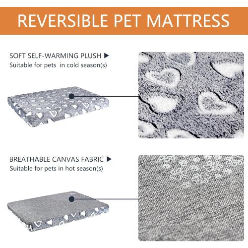 VANKEAN Reversible Cool and Warm Dog Bed Mat for Crates - Stylish Pad With Waterproof Inner Linings and Removable Machine Washable Cover, Firm Support for Small to XX-Large Dogs, Grey