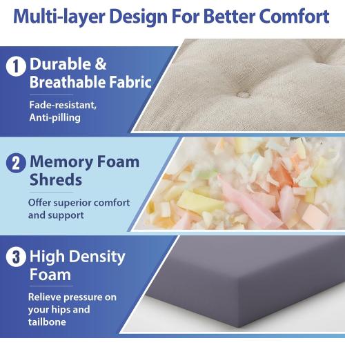 Chair Cushions, Foam Dining Chair Cushions, Tufted Indoor Chair Pads, Set of 6, Beige, 16.5” x 16.5” x 3.5”