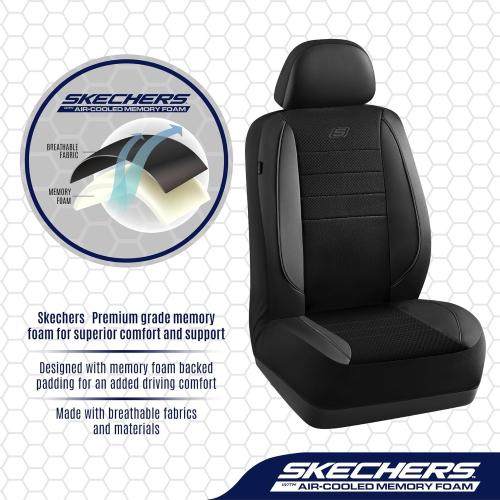 Skechers Air-Cooled Memory Foam Seat Covers,Mesh Thick Car Seat Covers,Piping Leather Car Seat Covers Front Seats,Airbag Compatible,Automotive Comfort Universal FitMost Cars,Vans,Truck,SUV,Black