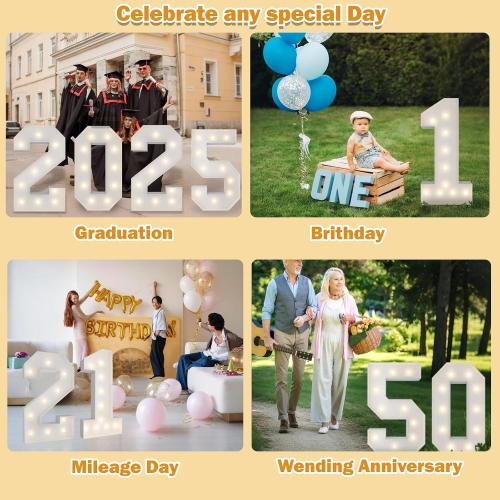 4FT Marquee Numbers, Warm White Light Up Number 5 with Display Board, Balloon Kit Decorations, DIY Pre-Cut Frames for Party, 5th Birthday, Anniversary Decor,15th, 35th,50th Milestones
