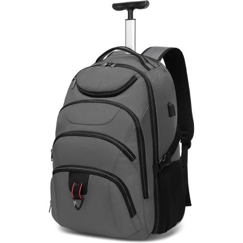 Boavan Rolling Backpack,17 inch Water Resistant Wheeled Backpack,Carry on Luggage Business Bag, Overnight College Computer bag Trolley Suitcase for Men Women Adults to Travel，Grey