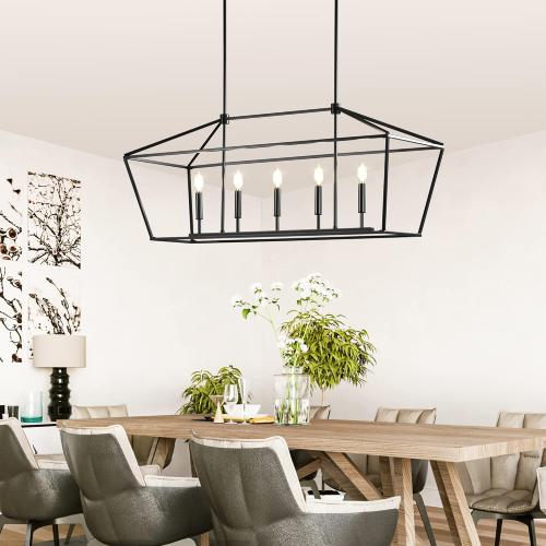 MantoLite Farmhouse Chandelier 5-Lights Black Kitchen Island Dinning Light Fixtures Industrial Height Adjustable Hanging Pendant Lighting Metal E12 Rustic Chandeliers for Dinning Room（No Bulbs）