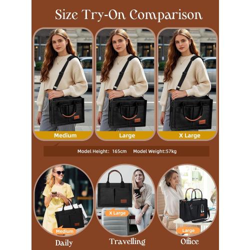 FIORETTO Canvas Tote Bag for Women with Zipper Closure & Individual Compartments for Work College for Teacher & Nurse