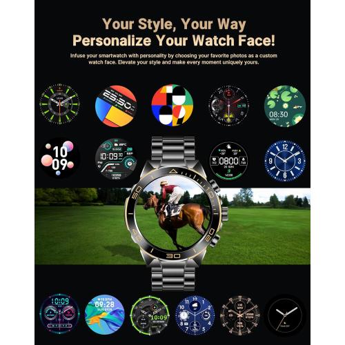 Smart Watch for Men Answer/Make Call for Android iPhone, 1.43 AMOLED HD Screen Mens Luxury Watch, 400mAh Heavy Duty Smartwatch Heart Rate Blood Oxygen Blood Pressure Sleep Monitor Pedometer, 2 Straps