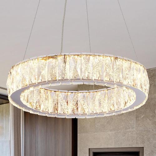 Depuley Modern LED Crystal Chandeliers: 15.7 Ring Chandelier Hanging Crystal Ceiling Light Fixture - 24W Adjustable Height Pendant Light for Living Room Dining Room Bedroom Foyer ‼️unused‼️