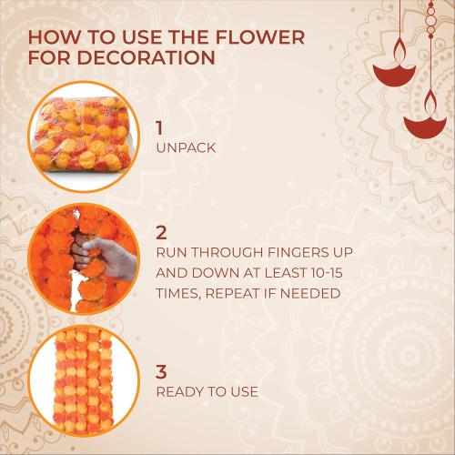 AVADOR® Set of 5 Artificial Flower Garland Strings for Special Occasions | Home Puja | Home Decor | Diwali Decor | House Warmings | Indian Wedding Celebration (Mango Yellow and Orange D 20)