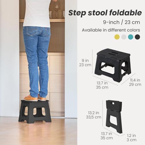 Color blue and grey Vigar Compact Step Stool Foldable, 9-inch Step Stools for Adults up to 330 Pound, Lightweight Stool, Non-Slip Folding Step Stool, Black
