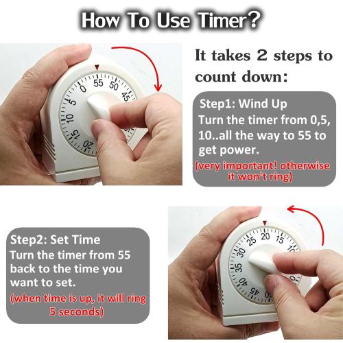 60 Minute Wind Up Timer, Visual Mechanical Timer with Loud Alarm, Manual Countdown Timers for Classroom, Home, Study and Cooking (White)